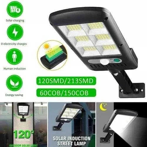 Lámpara LED solar 80W para exteriores con sensor de movimiento y ahorro energético.